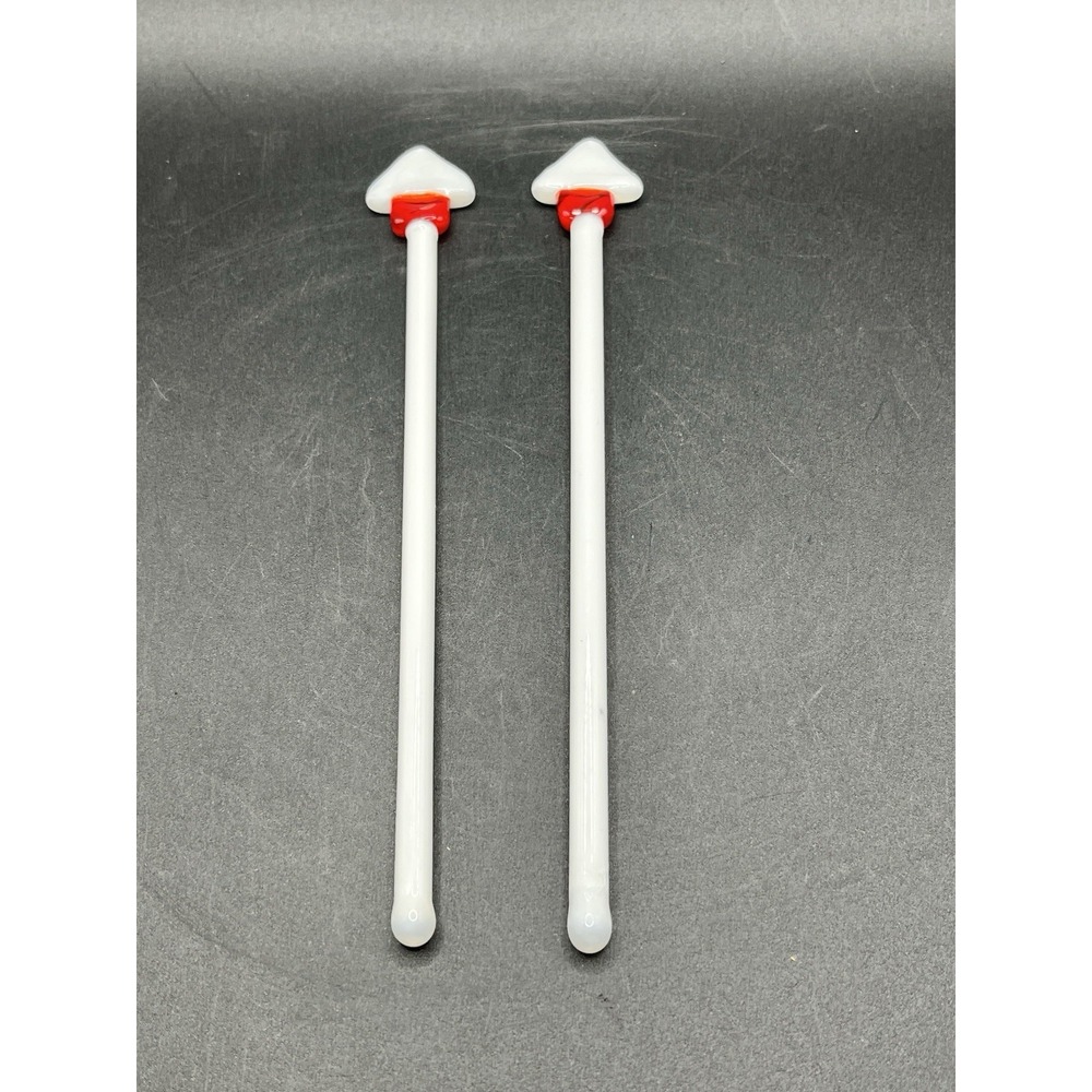 Glass Stir Sticks 7" Red & White Swizzle Stick Cocktail‎ Stirrer Pair of 2 Vtg